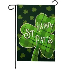 G128 Happy St. Patrick&rsquo;s Day Plaid Shamrock Garden Flag 12x18 In Double Sided St. Patrick's Day Yard Garden Lawn Decoration