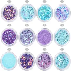 Nail Art Blue Glitter Sequins 3D Pearl Nails Shining Flakes 12Jars