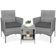 Best Choice Products 3-Piece Outdoor Wicker Conversation Patio Bistro Set, w/ 2 Chairs, Table Gray/Gray