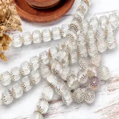 *12* 10mm Metallic Volcano Washed Crystal Fire Polished Cathedral Beads