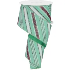 2.5" Diagonal Line Ribbon: Mint Green (10 Yards)