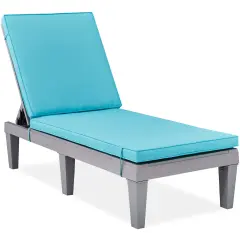 Best Choice Products Outdoor Lounge Chair, Resin Patio Chaise Lounger w/ Seat Cushion, 5 Positions Gray/Teal