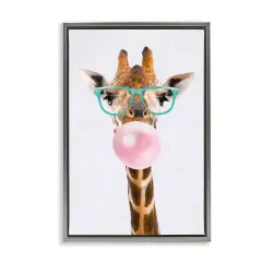 Stupell Industries Bubblegum Hipster Giraffe Framed Floater Canvas Wall Art Design by Reinders