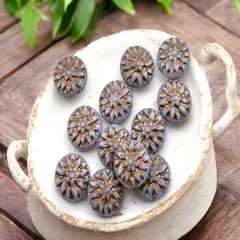 *12* 15mm Dark Bronze Washed Lilac Purple Opaline Dahlia Flower Coin Beads