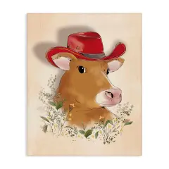 Stupell Industries Cow with Red Cowboy Hat Canvas Wall Art Design by Andrea Jasid Grassi
