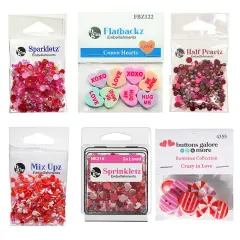 Buttons Galore Valentine&rsquo;s Day Craft Supply Bundle &ndash; 6-Pack of Buttons, Half Pearls, Rhinestones, Hearts & Sprinkles for DIY Crafts, Scrapbooking, Shaker Projects & Sewing