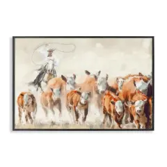 Stupell Industries Cowboy Cattle Roundup Framed Giclee Wall Art Design by Nina Blue