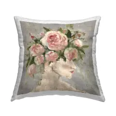 Abstract Woman with Roses Outdoor Printed Pillow Design by Charity Henderson, 18 x 7 x 18