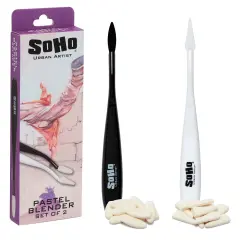 SoHo Urban Artist Pastel Blender Knife - Set of 2 - 1 Pack - Soft Pastel Blending Tools w/ 20 Mixed Foam Covers - Oval & Pointed Applicator - Plastic Palette Knife Set for Blending Soft Pastels & Charcoal