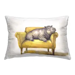 Hippo on Yellow Chair Decorative Printed Throw Pillow Design by George Dyachenko, 14 x 7 x 20