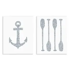 Stupell Industries Simple Lines Nautical Anchor Oars 2 pc Wall Plaque Art Set Design by Jetty Home, LLC