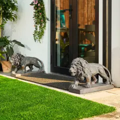Set of 2 24.5"L MGO Bronze/Black Walking Lion Garden Statue 2pcs-24.5"L Bronze
