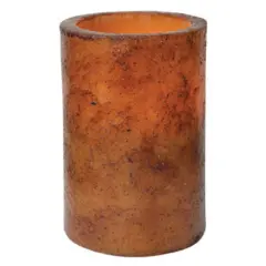 4.5&rdquo; Tall LED Timer Pillar Candle Burnt Mustard Real Wax with Cinnamon Coating and Flameless