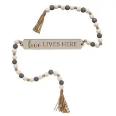 Love Lives Here Beaded Garland with Wooden Sign for Home Decor