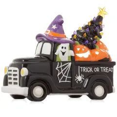 Casafield Ceramic Halloween Hand-Painted Pre-Lit LED Tabletop Home D&eacute;cor Black Truck