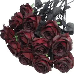 12 Pcs Fake Burgundy Rose in Bulk Bouquets