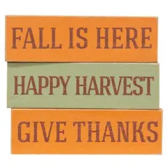 Wooden Fall Mini Blocks with Distressed Finish and Seasonal Messages 3 Asstd.