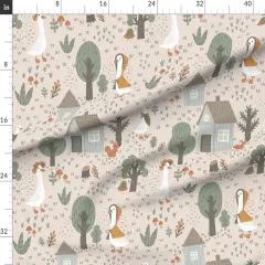 Various Fabrics by the Yard or Fat Quarter Whimsical Nursery Scandi Farmhouse Cottagecore Baby Kids Goose Farm Animals Trees Mushroom Nature Hand Drawn Scandinavian Botanical Snails Custom Printed Fabric by Spoonflower 18080285
