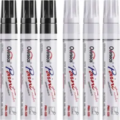 White and Black Paint Pens Paint Markers - 6 Pack Permanent Oil Based Paint Pen