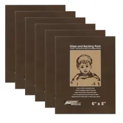 Ambiance Picture Frame Glass and Backing 6x8" - 6 Pack &ndash; 2mm Thick Glass Sheets with White Corrugated Cardboard Backing &ndash; Replacement Glass for Open-Back Frames