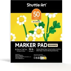 Marker Pad, 8.3&rdquo;x7.67&rdquo; Portable Square Sketchbook, 50 Sheets Marker Drawing Paper, 98LB/160GSM Smooth Surface Bleedproof Art Paper, Glue-Bound, Great for Beginners to Draw, Paint & Sketch