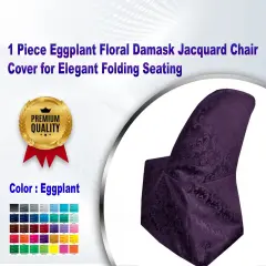 1 Piece Eggplant Floral Damask Jacquard Chair Cover for Elegant Folding Seating
