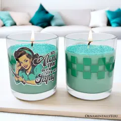 Sassy Retro Girl Dazzling Green Candle, Basil Scented Brunette Girl Funny Gift