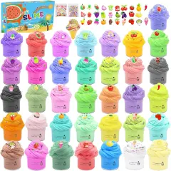 36 Pack Mini Butter Slime Kit with Fruits Charms (36 Colors)