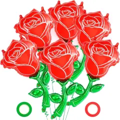 6 Pcs Red Rose Balloons,37 Inch Giant Rose Foil Balloons Rose Shaped Balloons,Red Rose Flower Balloon Valentines Day Balloon for Birthday Wedding Valentines Day Flower Theme Party Decoration