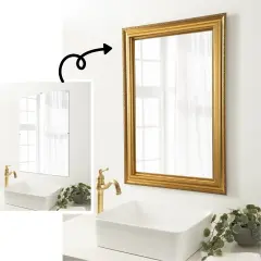 Amanti Art Mirror Makeover Bathroom Mirror Frame Border Kit -Fully Assembled Peel and Stick Frame - Mirror NOT Included - Parlor Trim Parlor Gold