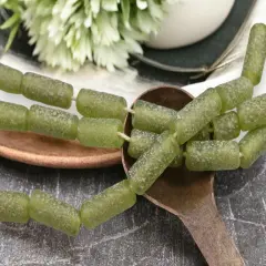 10x25mm Matte Peridot Pompeii Tube Beads (18" Strand) - Indonesian Glass Beads