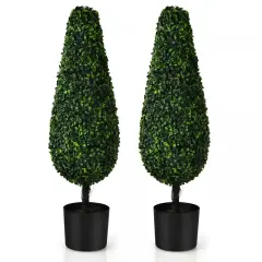 Costway 2 Pack 3' Artificial Tower Topiary Tree UV Resistant Indoor Outdoor