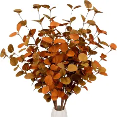 6 Pcs Fall Eucalyptus Leaves Artificial Eucalyptus Stems - Orange