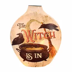 Stony Creek 7.0 Inch Hocus Pocus Pre-Lit Glass Vase Halloween Lighted Glass Accent , Halloween Decor Halloween Novelty Lighting Witch