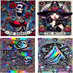 9.8x13.7Inch - 4 PCS Ghost Witch Skull Diamond Painting Kits for Adults