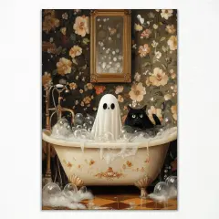 Cute Halloween Bathroom Canvas Wall Art - 12x16 Inch (Unframed)