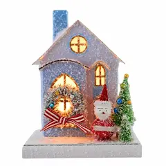 Cody Foster 8.0 Inch Petite Blue House Christmas Putz House , Christmas Decor Retro Village Mantle Light Up