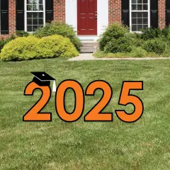 Big Dot of Happiness Orange 2025 Graduation Party Yard Signs - Outdoor Lawn Decorations - 2025