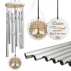 Wind Chimes Outdoors,33" WindChimes for Loss of Loved One,Memorial/Sympathy Gifts for Mother/Unisex/Father,Tree of Life Wind Chimes for Outside Zen Garden Home Yard Decoration (Silver)
