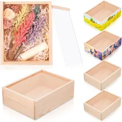 6 Pcs Wood Boxes with Window for Crafts 7.8 x 6 x 2.8 Inch Unfinished Wood Box Small Wooden Storage Boxes Wooden Display Box with Sliding Transparency Lid for DIY Birthday Party Gift Favor