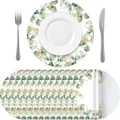 100 Pack Round Eucalyptus Leaves Paper Placemats 12 Inch Sage Green Disposable Table Mats Paper Place Mats Dinnerware for Dining Table Kitchen Rustic Wedding Baby Shower Birthday Party Supplies