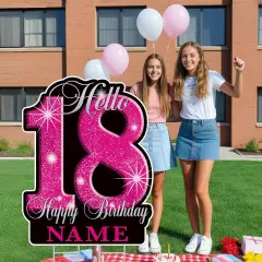 18th Birthday Decorations for girls &ndash; 35" Happy 18 Birthday Yard Sign, Personalized with Custom Name, Glitter Waterproof Lawn Decor & Stakes for Outdoor Party