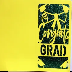 Designer Yellow/Green Congrats Grad Die-cut Glitter Greeting Card With Envelope