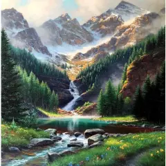 Paint by Number Mountains waterfall DIY Painting On Canvas, Paintwork with Paintbrushes Acrylic Paints,Perfect for Paint by Numbers for Adults and Kids Students Beginner