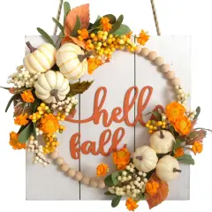 Hello Fall Sign Wreath for Front Door (Orange)