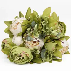 Vintage Artificial Peony Bouquet Silk Peony Flowers Fake Ponies for Wedding Bridal Home D&eacute;cor Floral Centerpiece Arrangement Wedding Bouquet Green