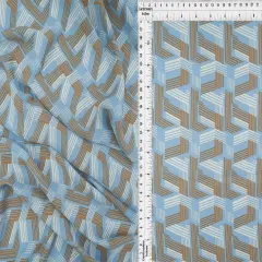 1 Yard Wool Dobby Geo Print Fabric, 57/58&Prime; Wide 100% Polyester BLUE/CARAMEL