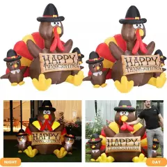 2pcs 6ft Thanksgiving Inflatable LED Lighted Turkey Family Blow up Lawn Yard Dec