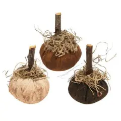 Fabric Mini Pumpkins with Moss and Stick Stems 3 Asstd.