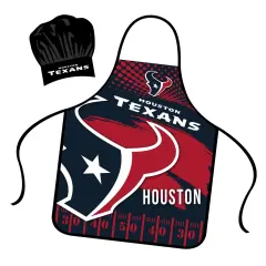 Mojo Licensing Houston Texans Apron Chef Hat Set Full Color Universal Size Tie Back Grilling Tailgate BBQ Cooking Host
